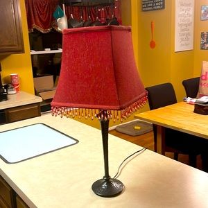 Table Lamp with Red Beaded Shade